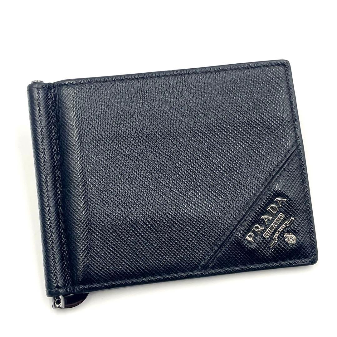 【美品】PRADA プラダ マネークリップ サフィアーノ メタルロゴ NERO