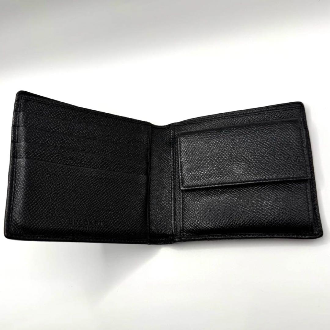 【美品】BVLGARI ブルガリマン　コンパクトウォレット　二つ折り　財布　黒