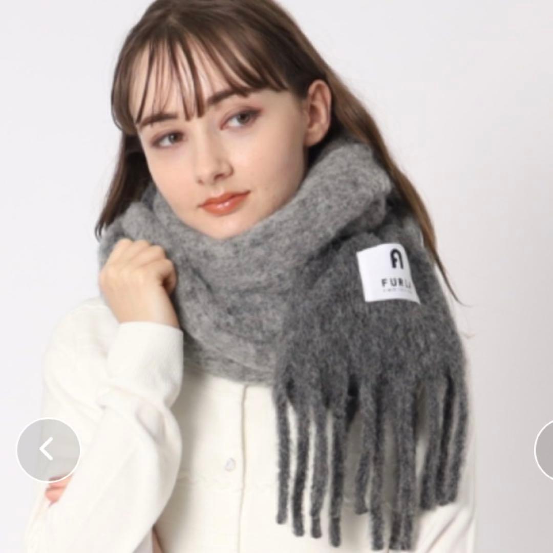 新品　FURLA 大判　アルパカ混　ボリュームマフラー　ストール　ロング　黒