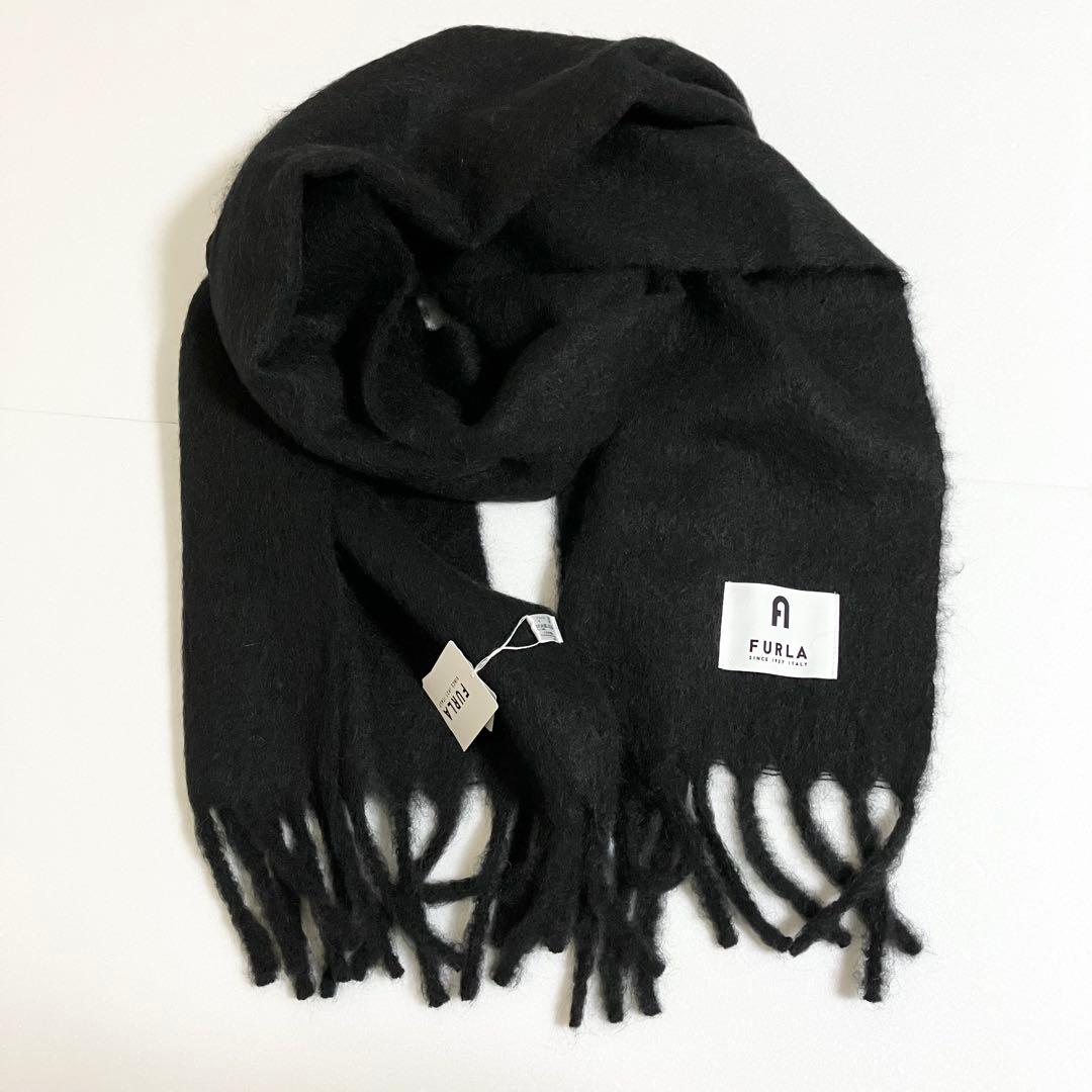 新品　FURLA 大判　アルパカ混　ボリュームマフラー　ストール　ロング　黒