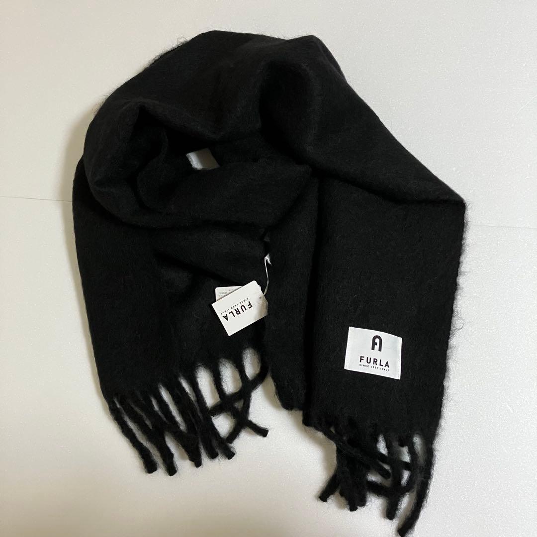 新品　FURLA 大判　アルパカ混　ボリュームマフラー　ストール　ロング　黒