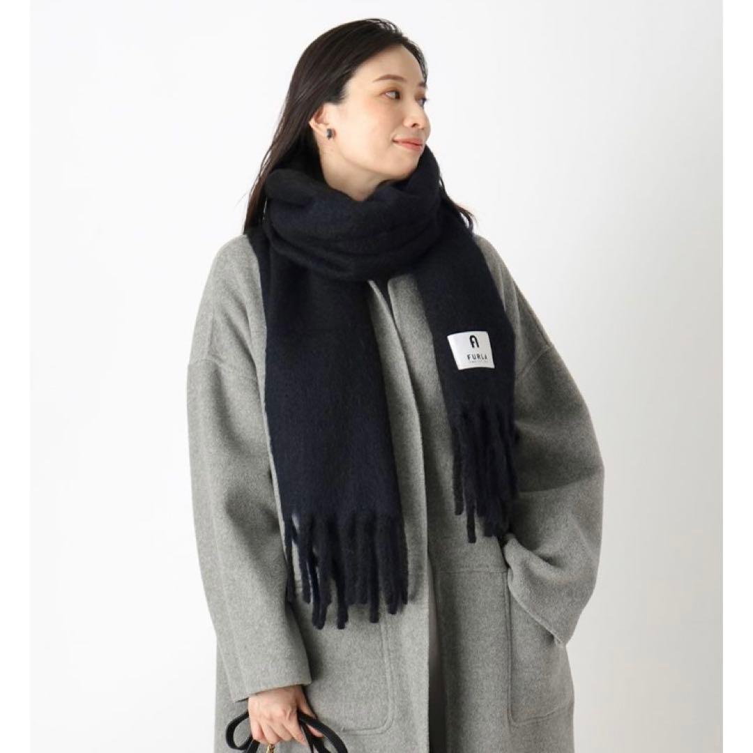 新品　FURLA 大判　アルパカ混　ボリュームマフラー　ストール　ロング　黒