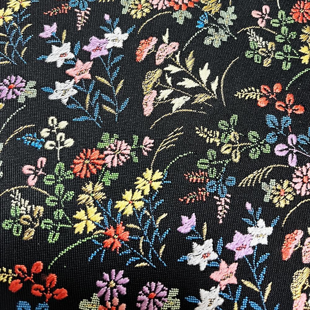 名古屋帯 新古品 華陽 正絹 黒 唐織 花 西陣織 九寸 No.ymo0108