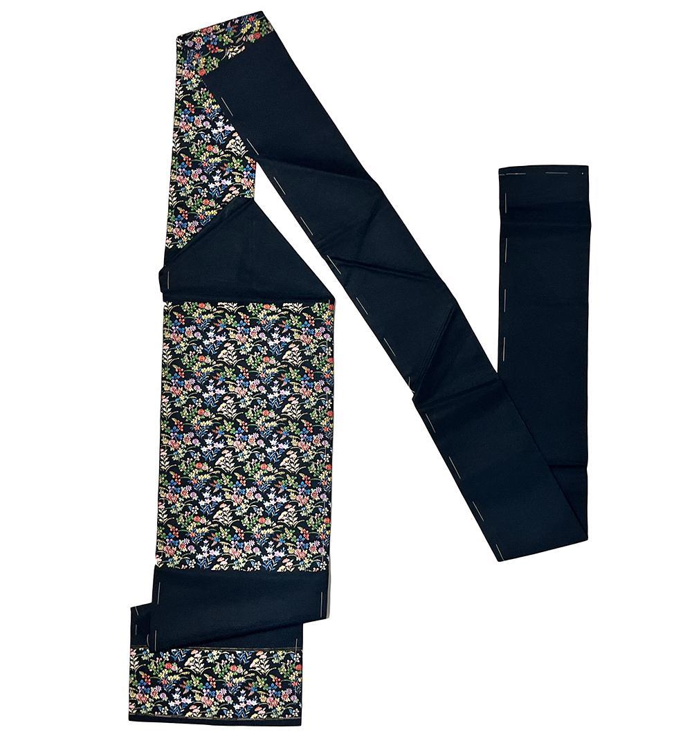 名古屋帯 新古品 華陽 正絹 黒 唐織 花 西陣織 九寸 No.ymo0108