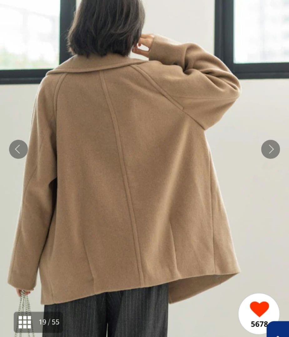 オペークドットクリップ 美品 カシミヤブレンドウールミドルピーコート ベージュ