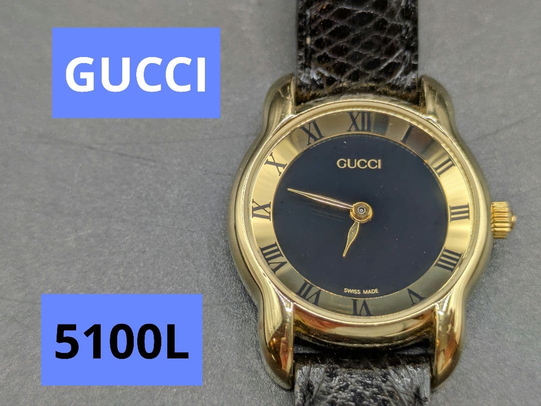 【稼働品】GUCCI 5100L レディース 腕時計 ゴールド 黒文字盤