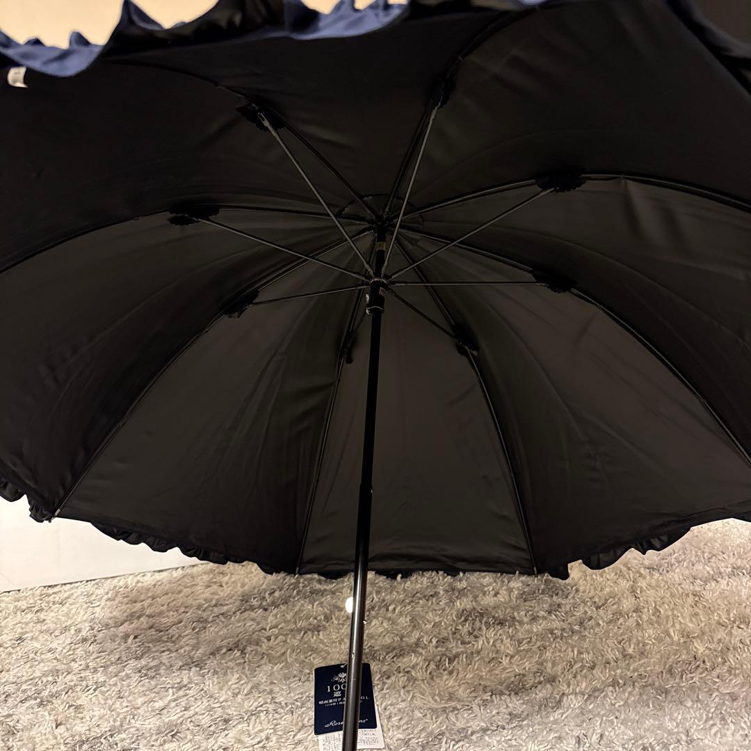 美品　Rose Blanc ネイビー 長傘　日傘　完全遮光100% 50cm