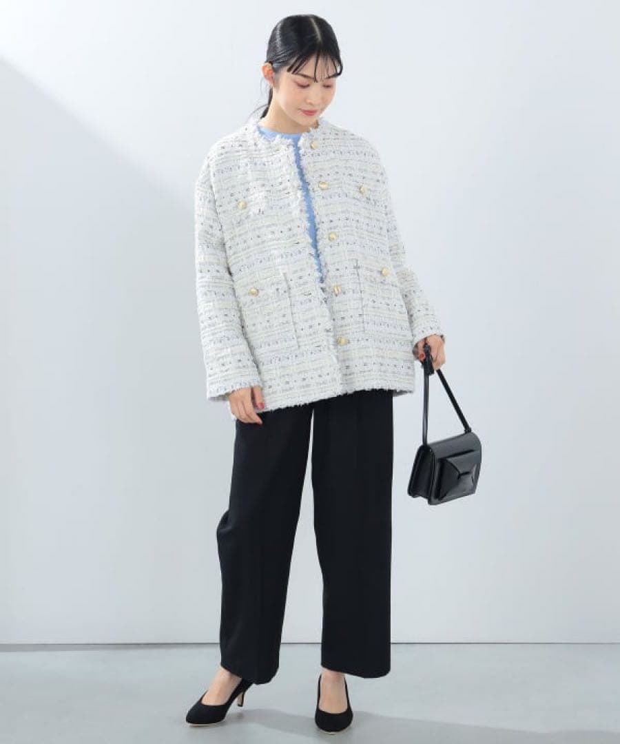 【BEAMS HEART】ツイードジャケット　ホワイト白FREE