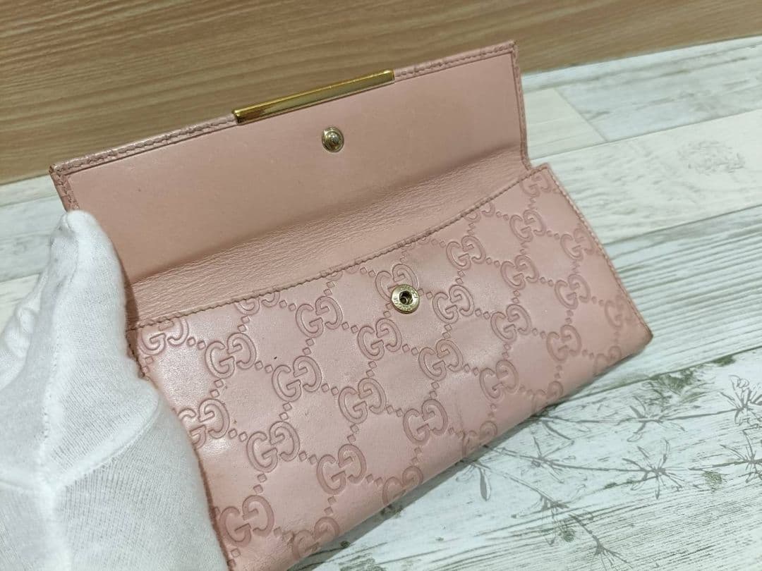 GUCCI グッチ　シマ レザー 長財布　wホック　メタルロゴ