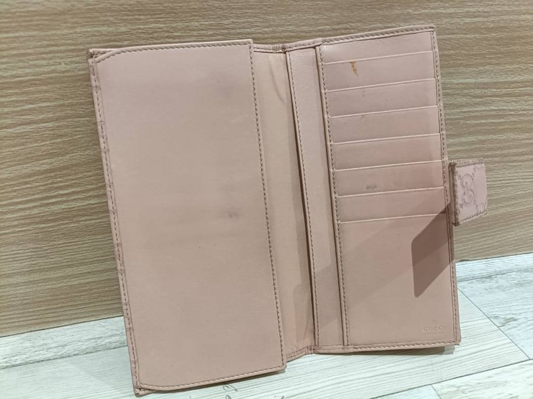 GUCCI グッチ　シマ レザー 長財布　wホック　メタルロゴ