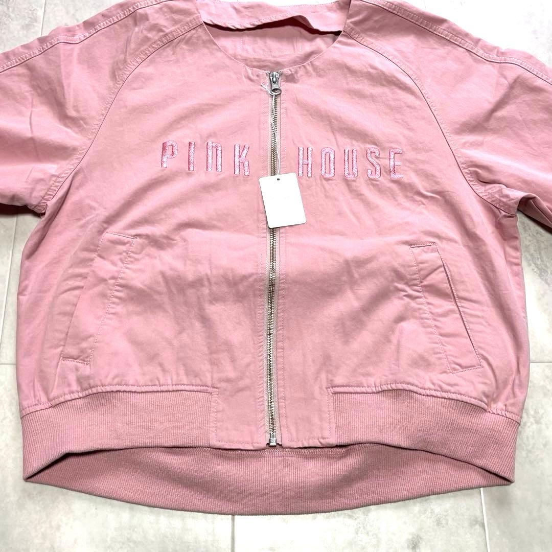 【未使用】ピンクハウス ノーカラージップアップジャケット 刺繍ロゴ L ピンク