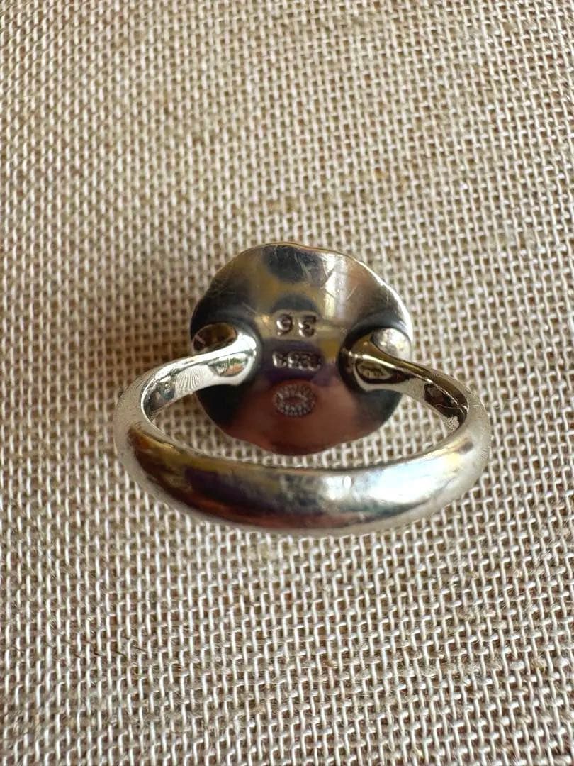 ジョージジェンセン アメジスト付き花形シルバーリング サイズ36