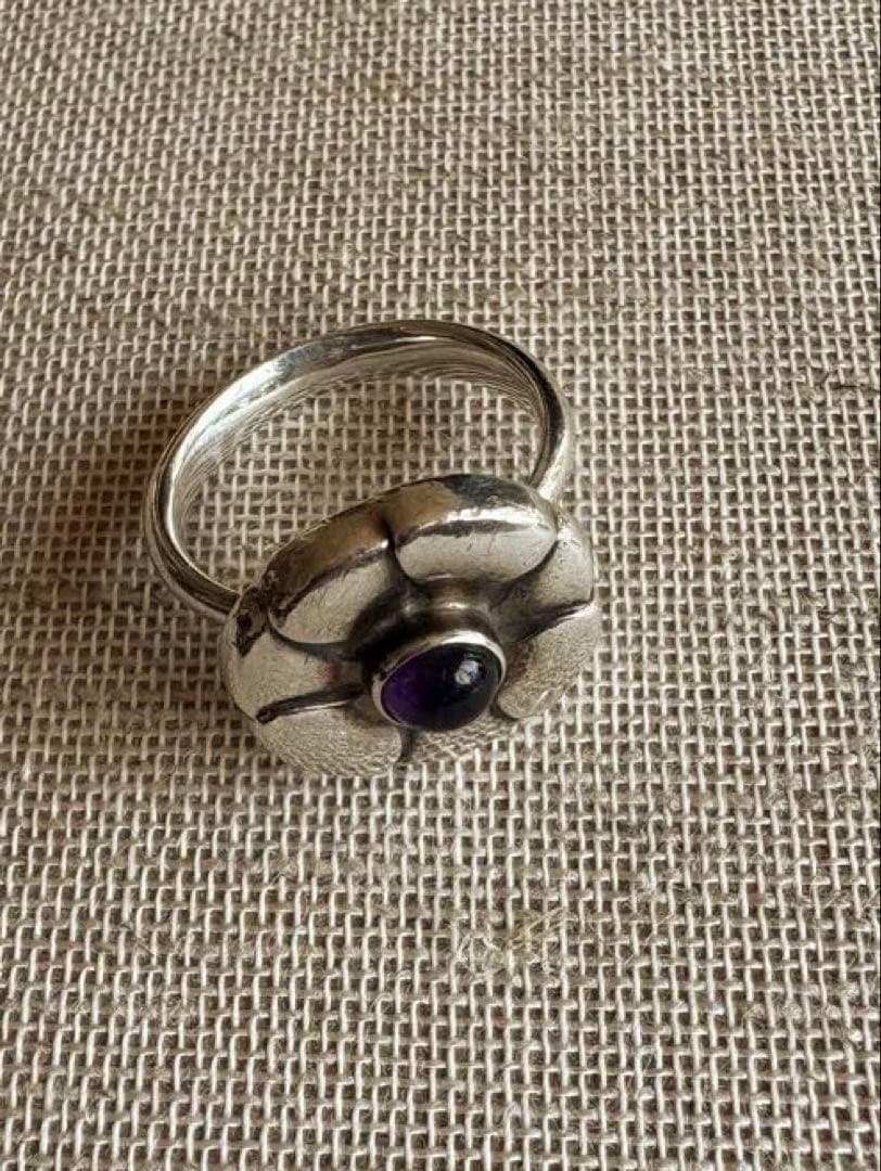ジョージジェンセン アメジスト付き花形シルバーリング サイズ36