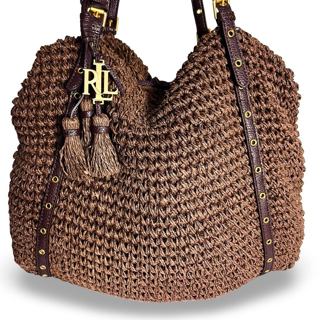 美品✨ローレンラルフローレン かごバッグ ロゴチャーム ゴールド金具