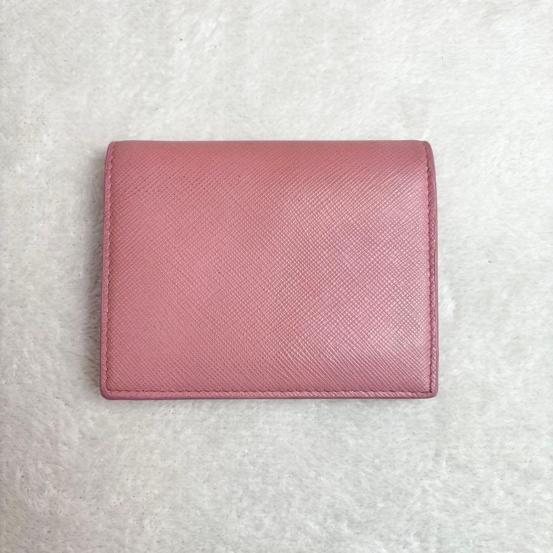 PRADA 二つ折り財布 サフィアーノレザー 本革 バイカラー ピンク リボン