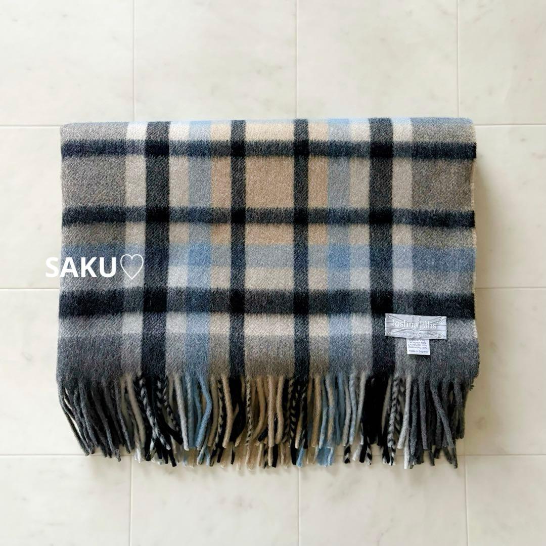 定価6.8万 Joshua Ellis カシミヤストール モダンツイードチェック