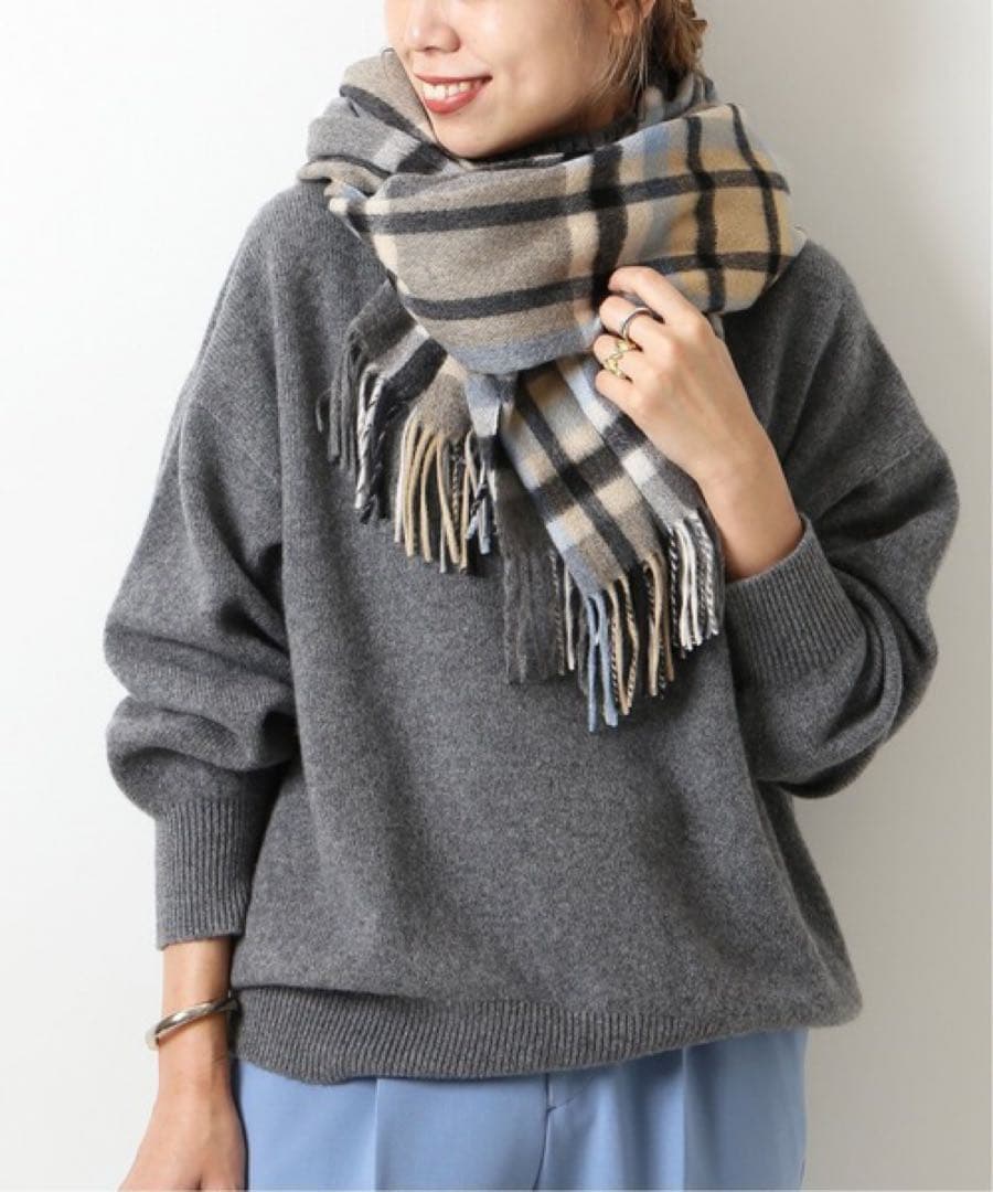 定価6.8万 Joshua Ellis カシミヤストール モダンツイードチェック