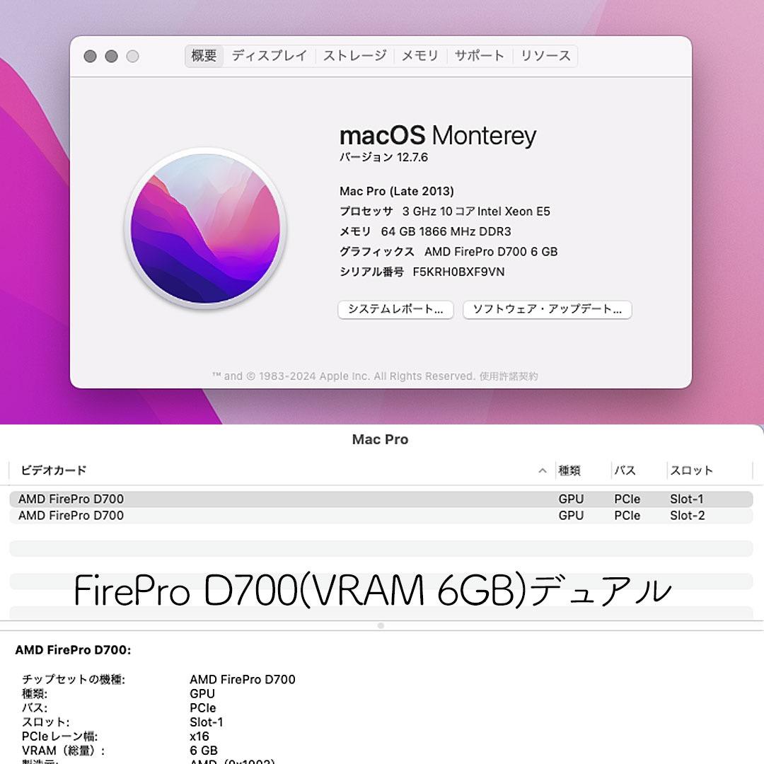 Macデスクトップ Mac Pro 2013:3GHz 10core/64GB/2TB/D700