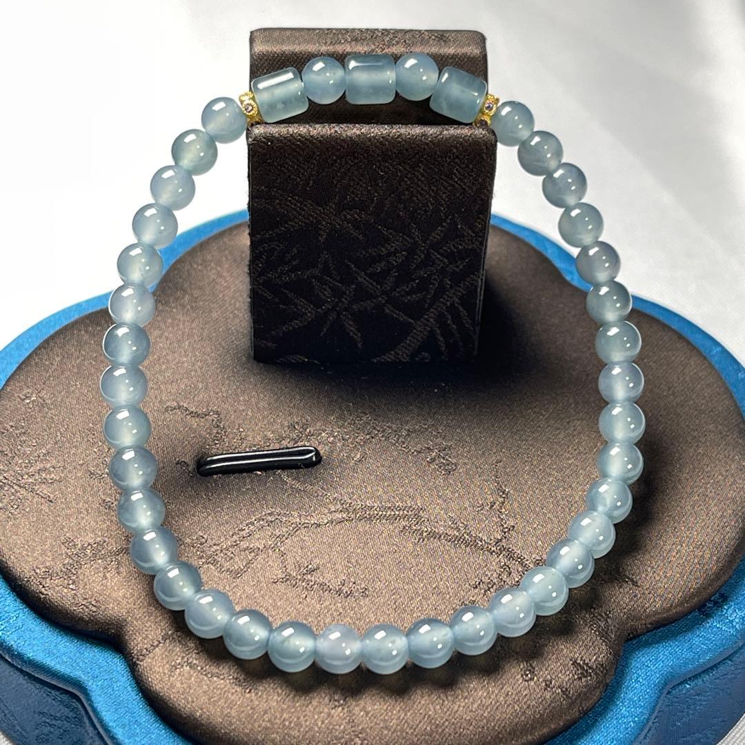 ハイアイスのグアテマラ産本翡翠A貨スカイブルー16cmビーズブレスレット1212