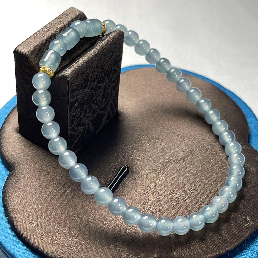 ハイアイスのグアテマラ産本翡翠A貨スカイブルー16cmビーズブレスレット1212