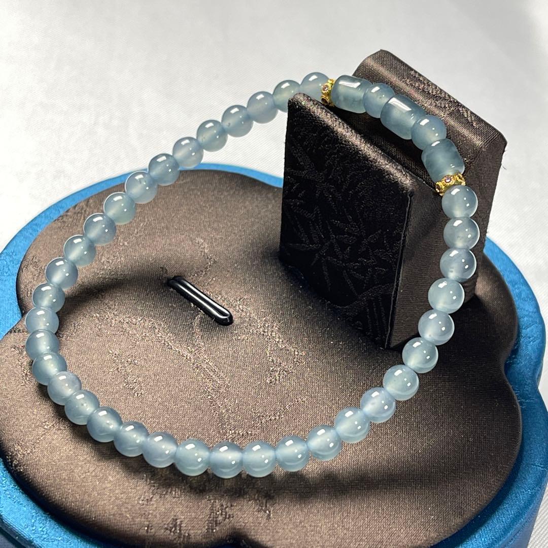 ハイアイスのグアテマラ産本翡翠A貨スカイブルー16cmビーズブレスレット1212