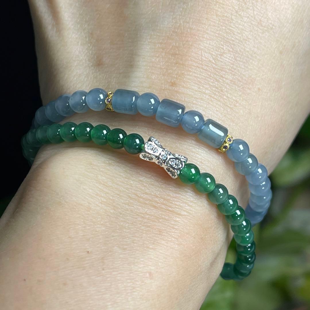 ハイアイスのグアテマラ産本翡翠A貨スカイブルー16cmビーズブレスレット1212