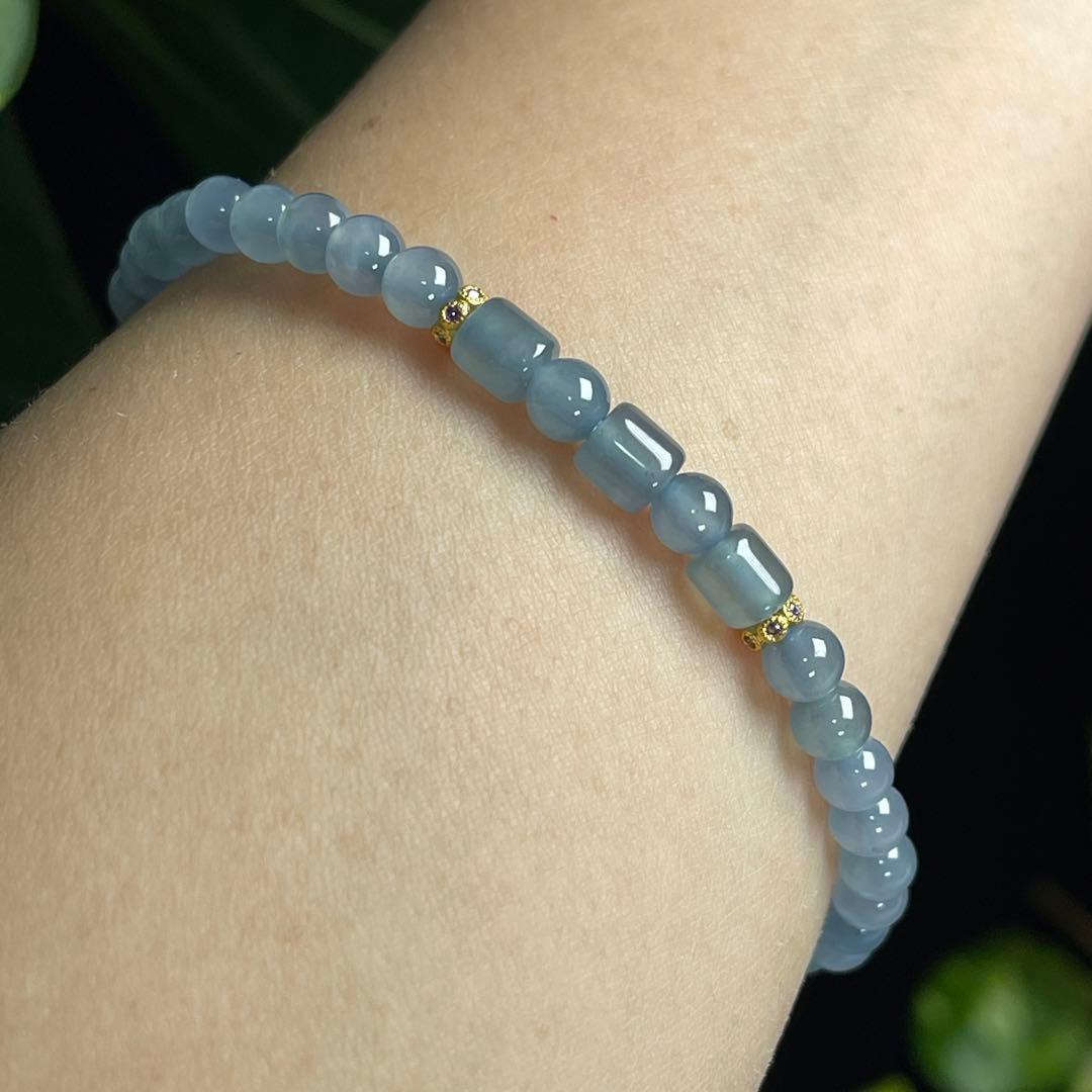 ハイアイスのグアテマラ産本翡翠A貨スカイブルー16cmビーズブレスレット1212