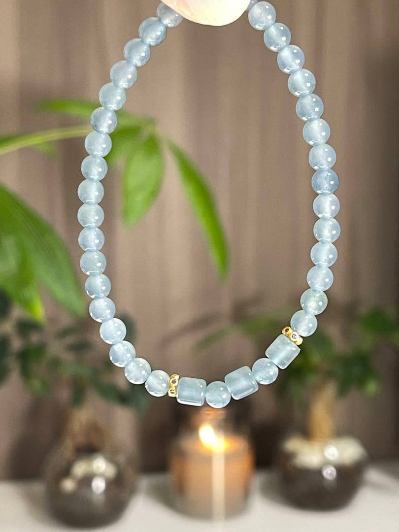 ハイアイスのグアテマラ産本翡翠A貨スカイブルー16cmビーズブレスレット1212