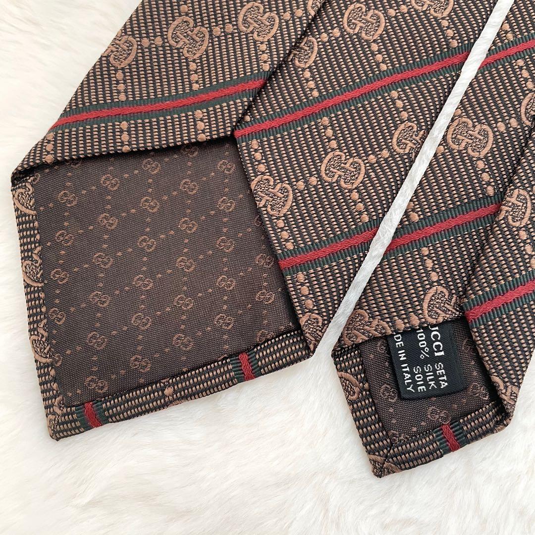 【未使用級】GUCCI 高級 シルク ネクタイ GG総柄 シェリーライン