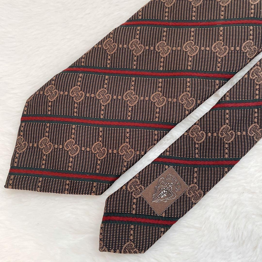 【未使用級】GUCCI 高級 シルク ネクタイ GG総柄 シェリーライン