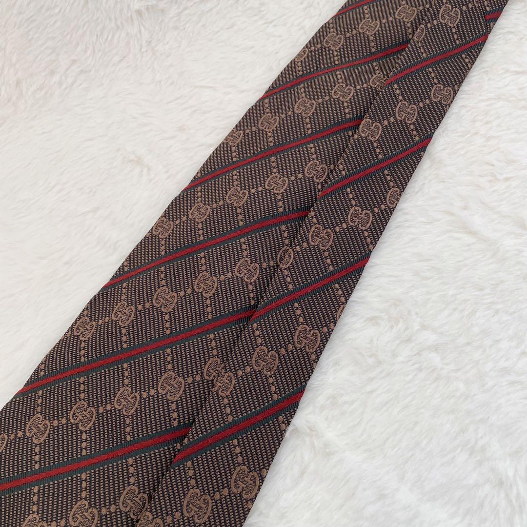 【未使用級】GUCCI 高級 シルク ネクタイ GG総柄 シェリーライン