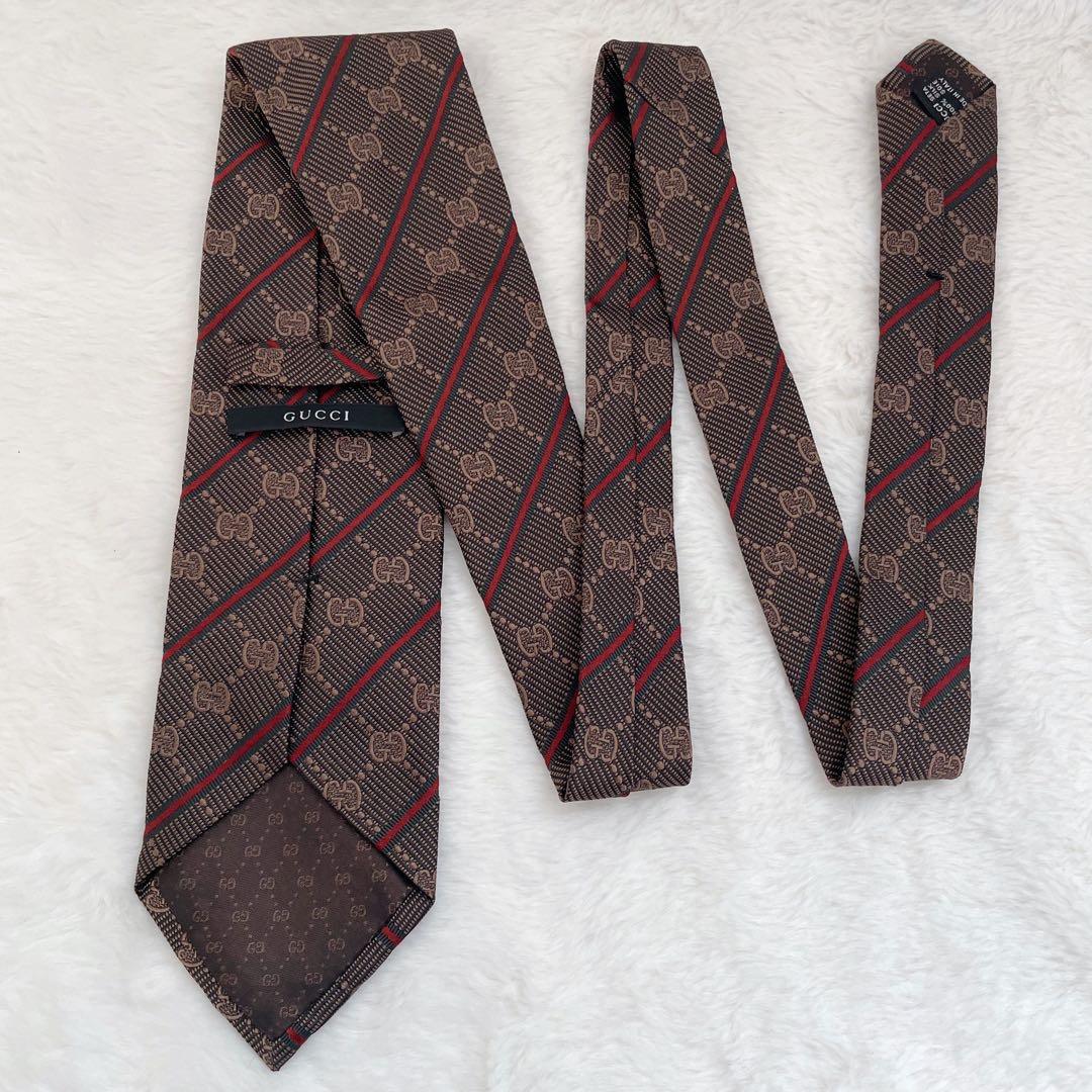 【未使用級】GUCCI 高級 シルク ネクタイ GG総柄 シェリーライン