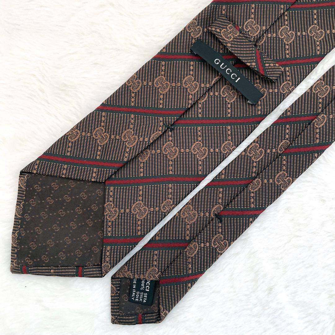【未使用級】GUCCI 高級 シルク ネクタイ GG総柄 シェリーライン