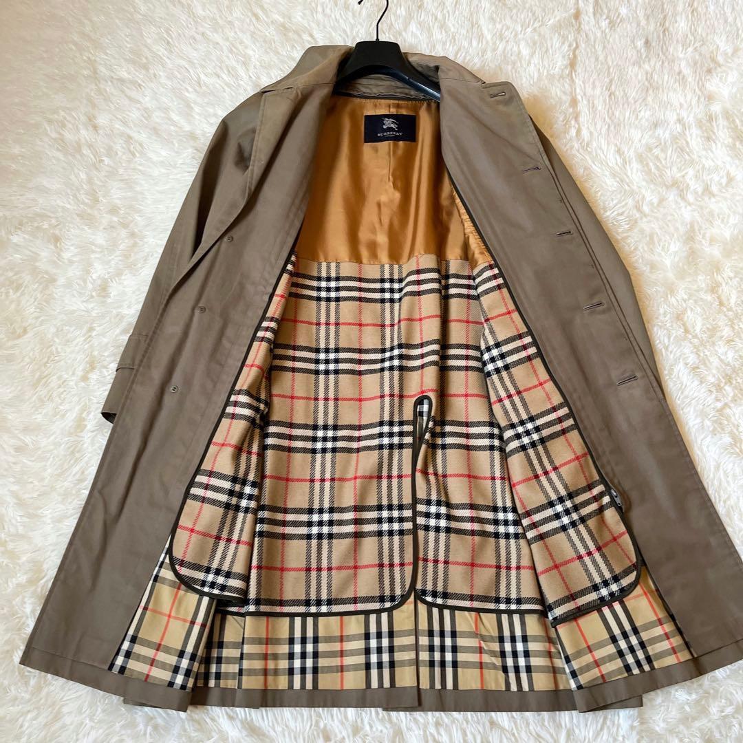大きいサイズ　美品　バーバリー　ステンカラーコート　カーキ　ライナー付　チェック