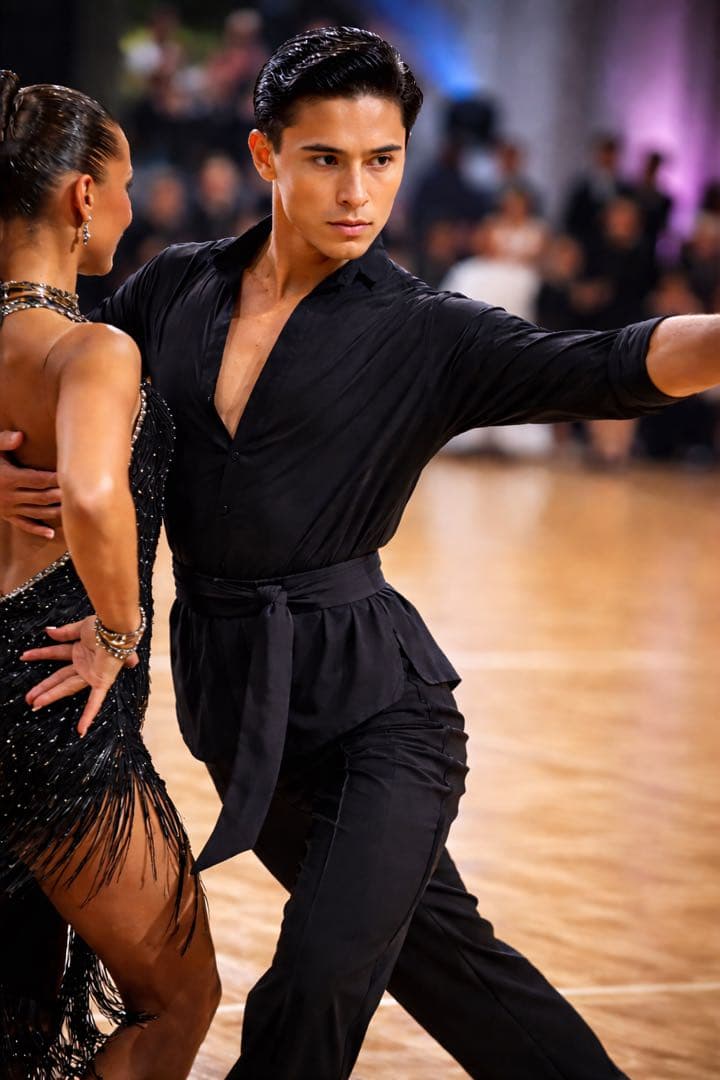 チャコット メンズ社交ダンス衣装 黒 L 共布ベルト付