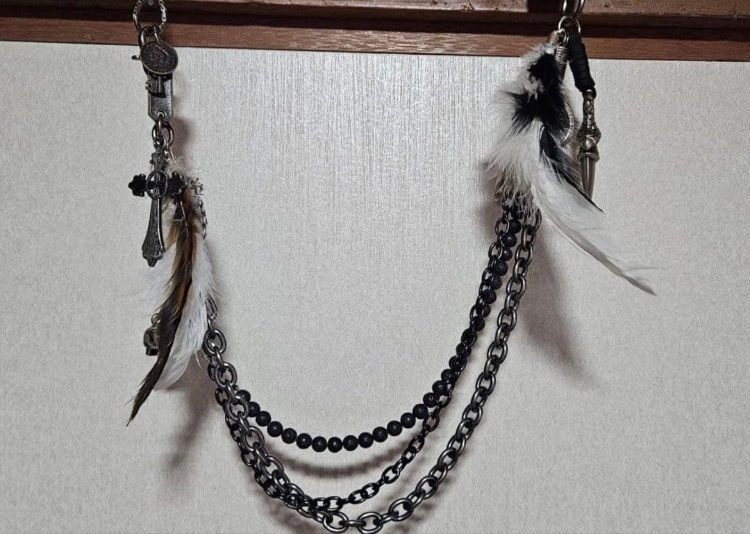 00s y2k ハンドメイドフェザークロスウォレットチェーン vkei