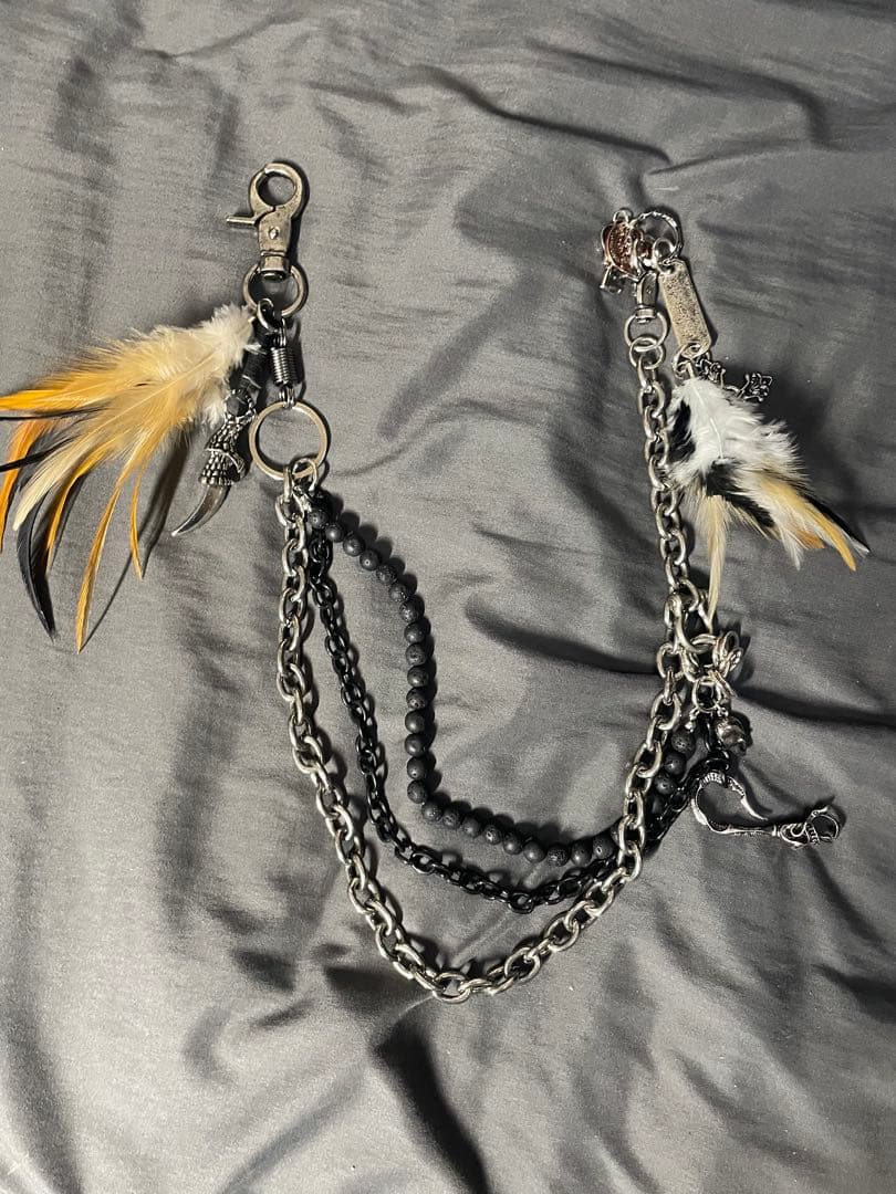 00s y2k ハンドメイドフェザークロスウォレットチェーン vkei
