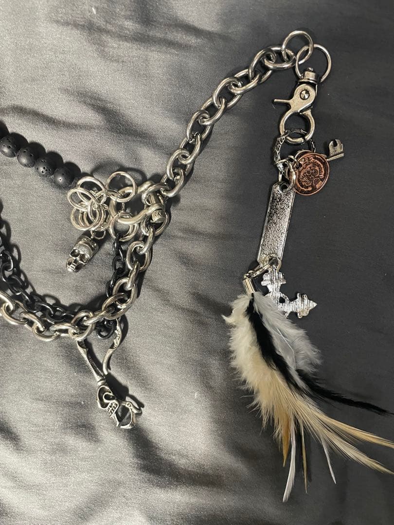 00s y2k ハンドメイドフェザークロスウォレットチェーン vkei