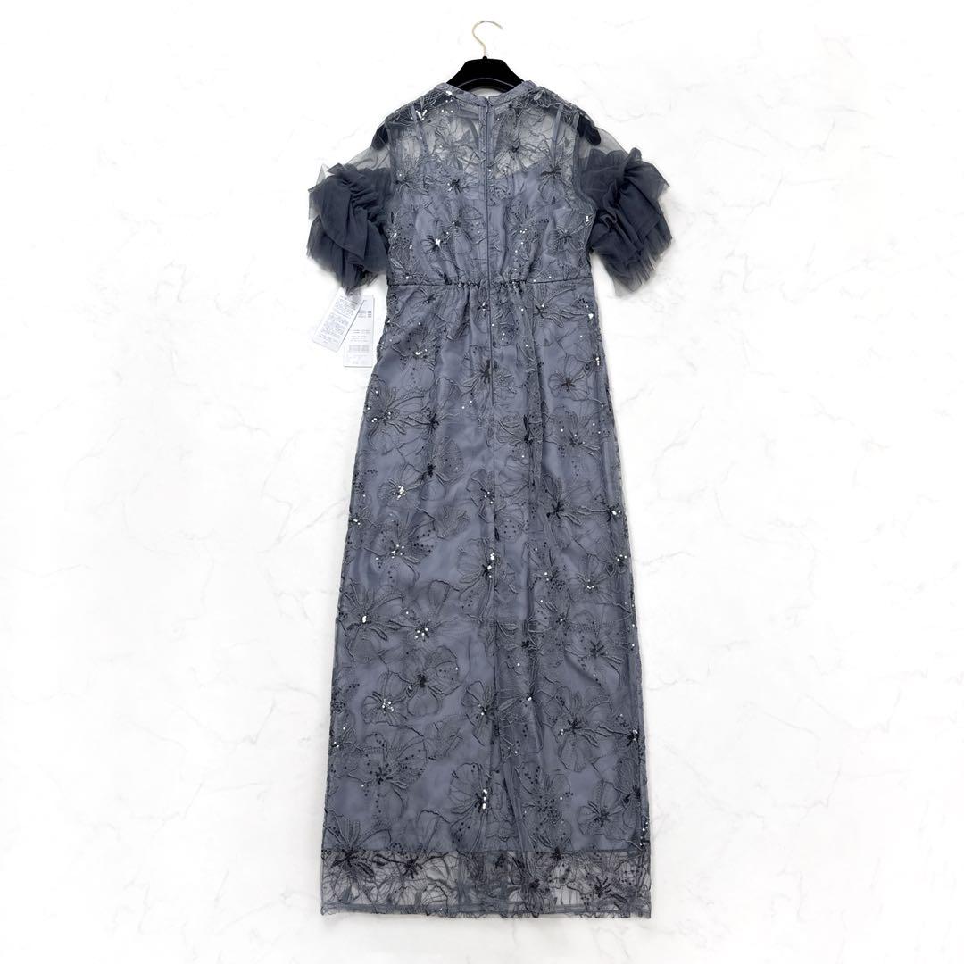 未使用 ANDRESD 袖シフォン スパンコール・刺繍 レースロングドレス M