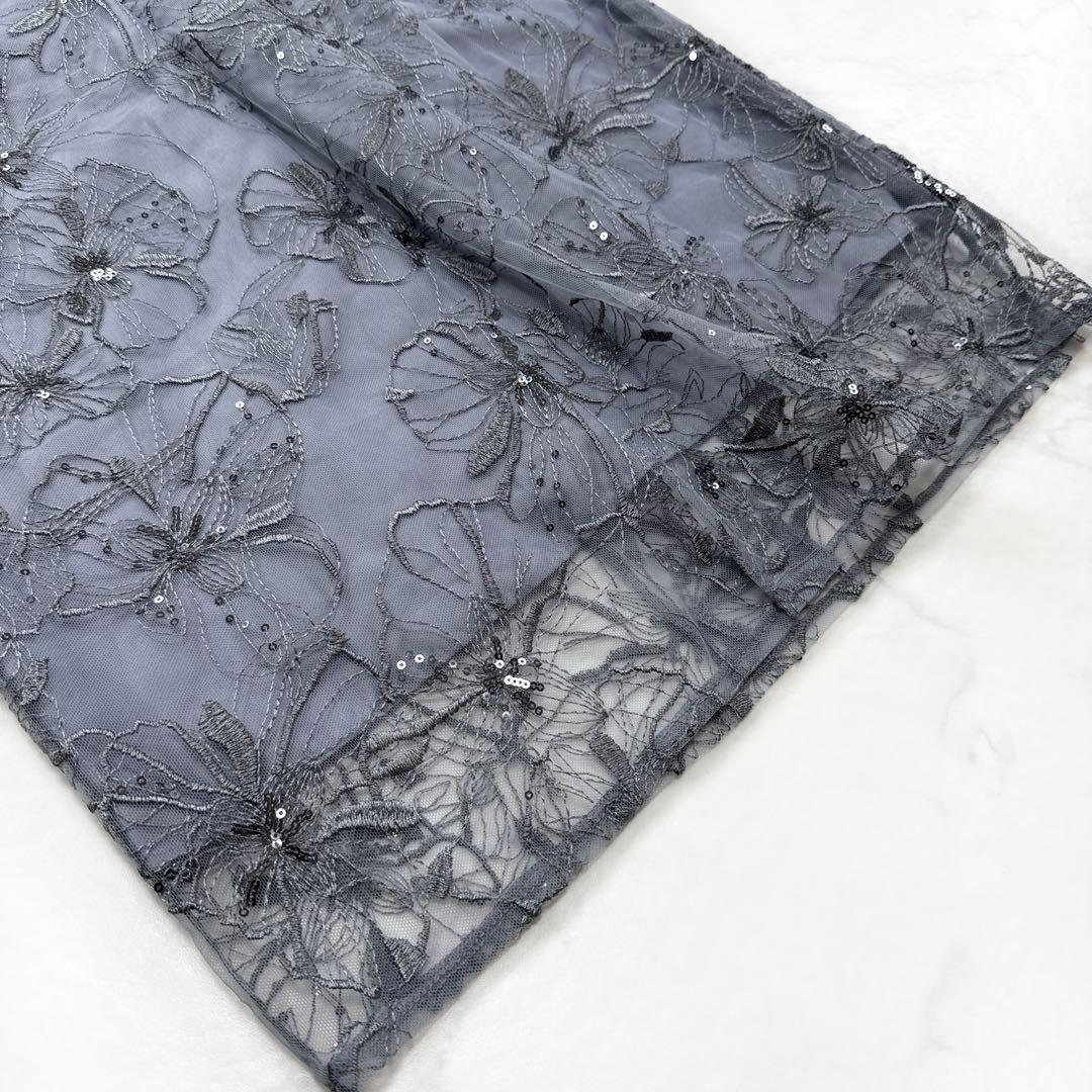 未使用 ANDRESD 袖シフォン スパンコール・刺繍 レースロングドレス M