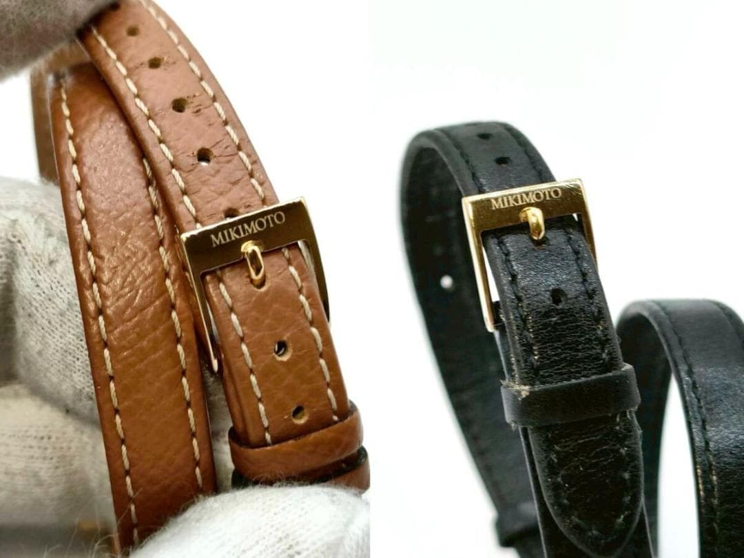 稼働品 MIKIMOTO 腕時計 パール スクエア チェンジベルト シェル文字盤