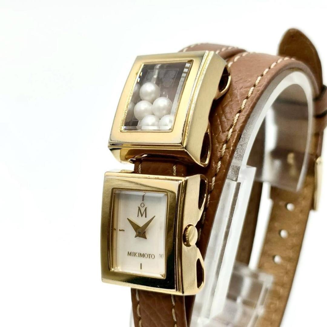 稼働品 MIKIMOTO 腕時計 パール スクエア チェンジベルト シェル文字盤
