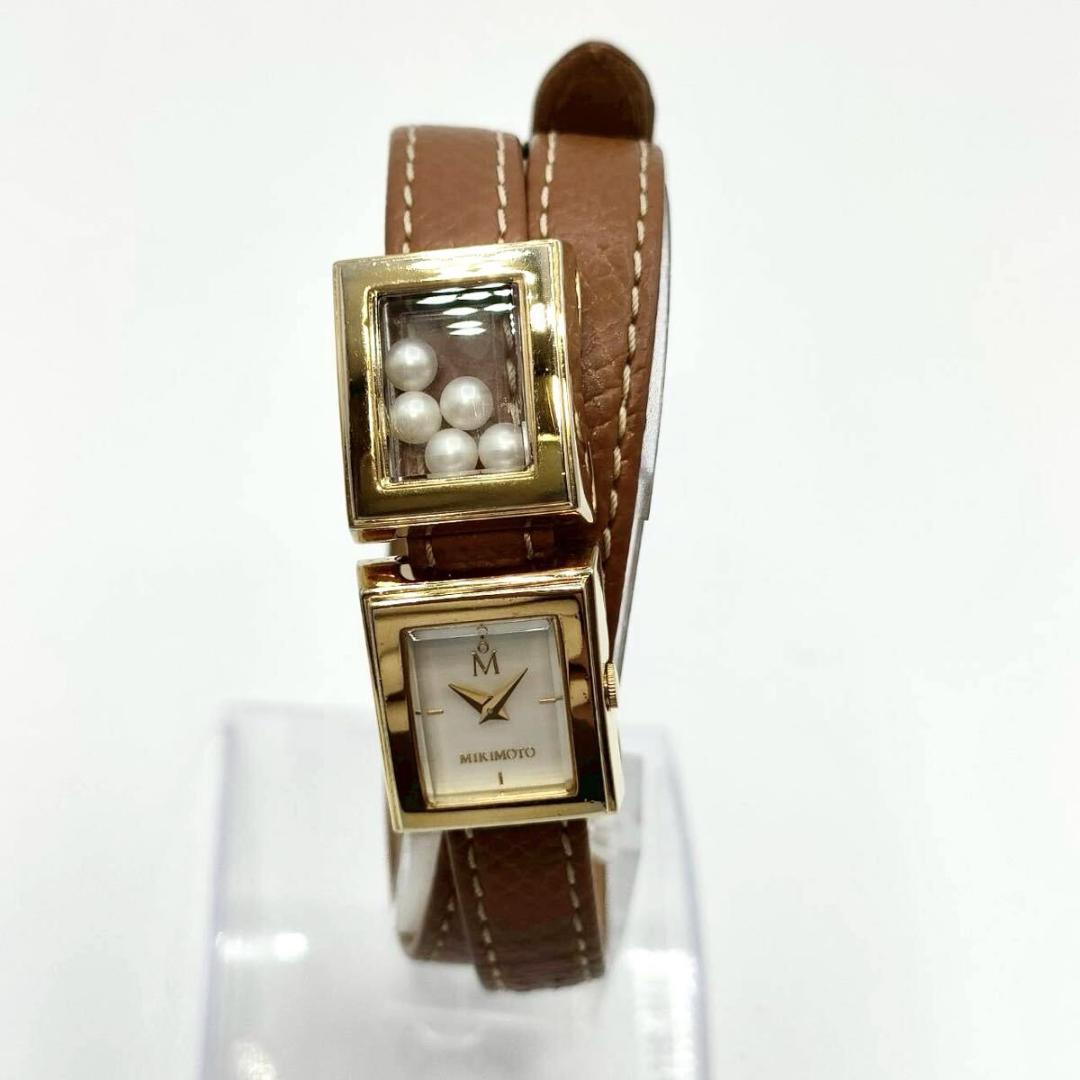 稼働品 MIKIMOTO 腕時計 パール スクエア チェンジベルト シェル文字盤