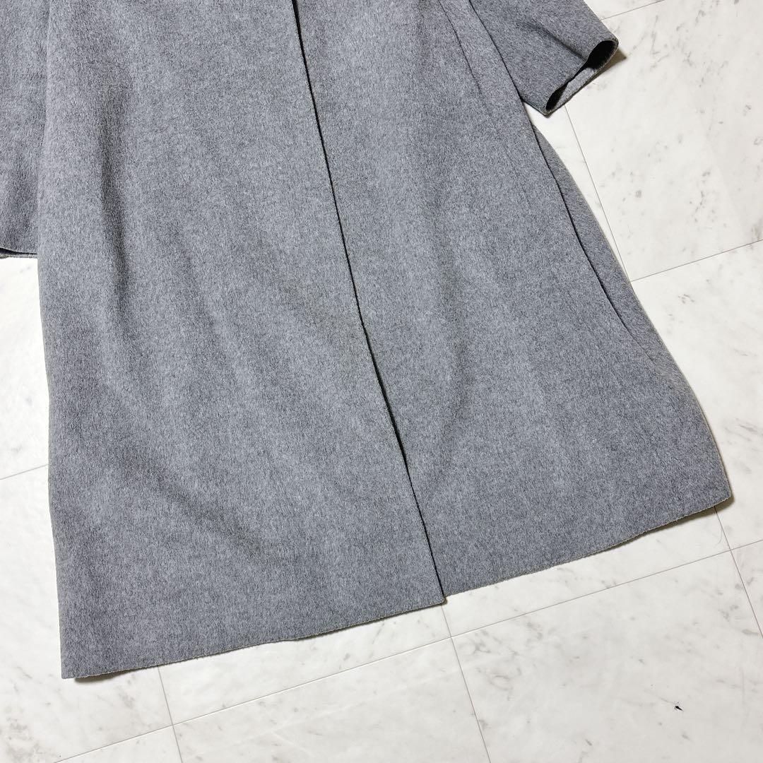 美品 ノーブル ロング丈 W/Nyリバーショールカラーコート グレー 38