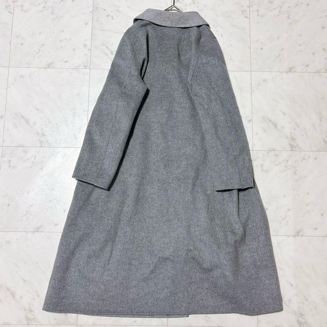 美品 ノーブル ロング丈 W/Nyリバーショールカラーコート グレー 38