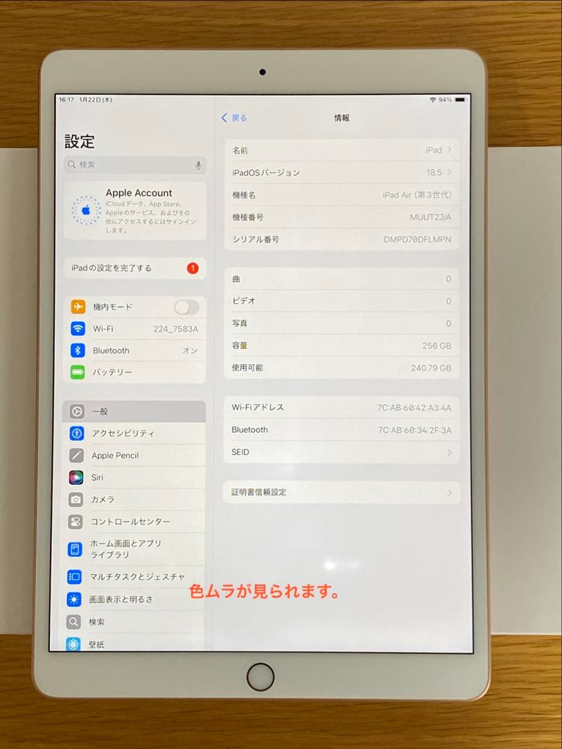 iPad Air 第3世代　256GB 良好状態　iPad本体