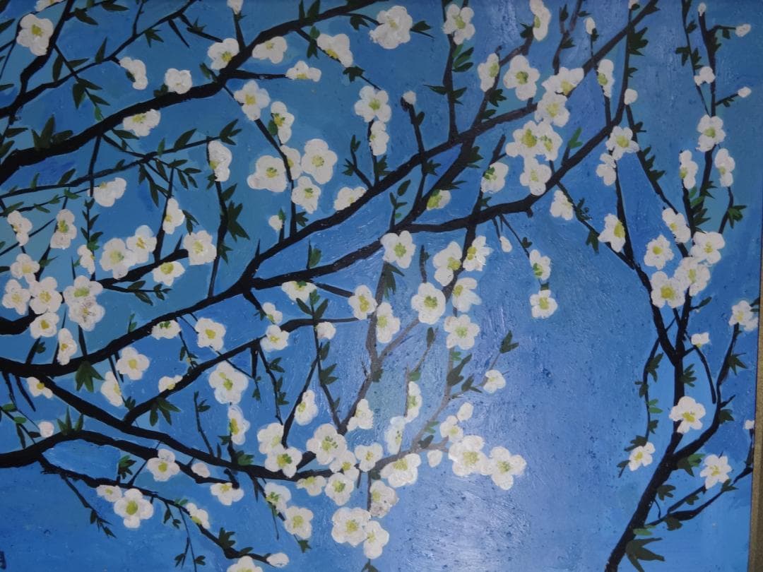 ル*ー様 山下清　大島桜　肉筆砂油彩画　紙本著色　額装　写真やコピーではない　y