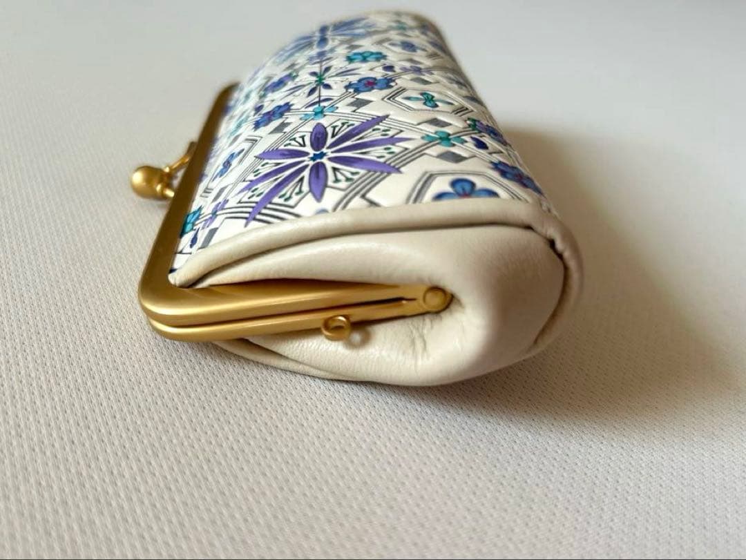 浅草文庫 親子がま口 花菱 ブルー 小銭入れ ケース 財布 文庫革