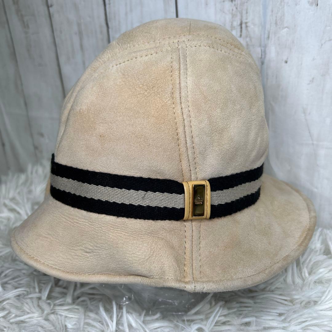 GUCCI ムートン　レザー　ハット　シェリーライン　ブラウン　L 帽子