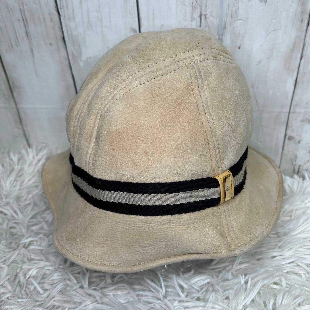 GUCCI ムートン　レザー　ハット　シェリーライン　ブラウン　L 帽子